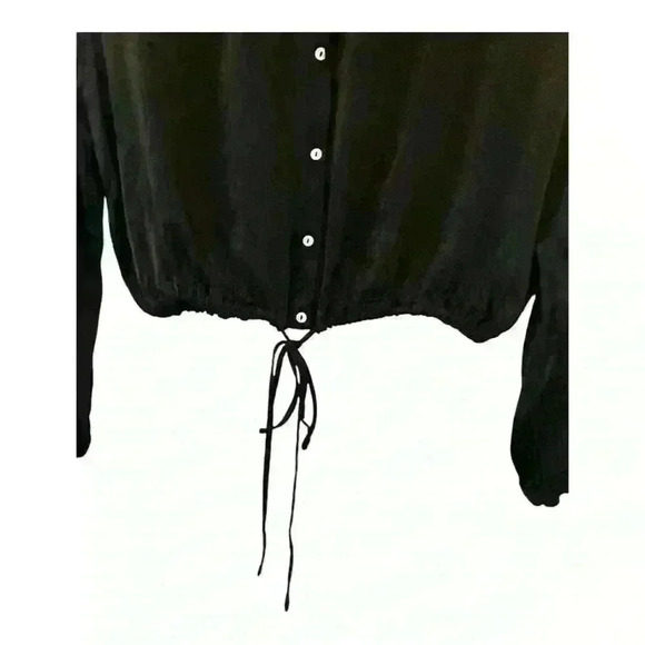 Zara black satin-like long sleeve button down top with drawstring, size M - Picture 3 of 6